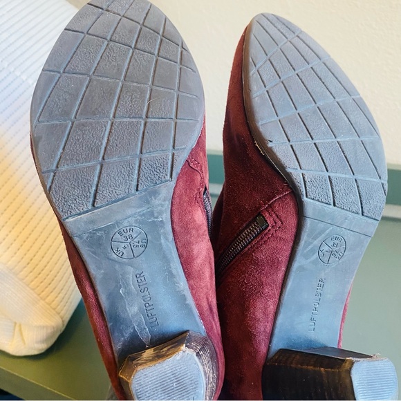 ARA LUFTPOLSTER Burgundy Red Suede Heeled Front Slit Booties - Picture 5 of 8